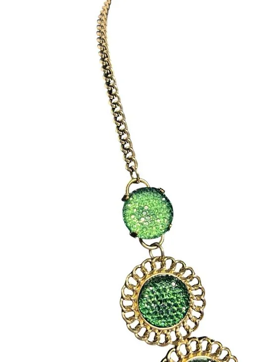 Erica Lyons Gold Tone And Green Textured Statement Necklace (6311) - Picture 3 of 7